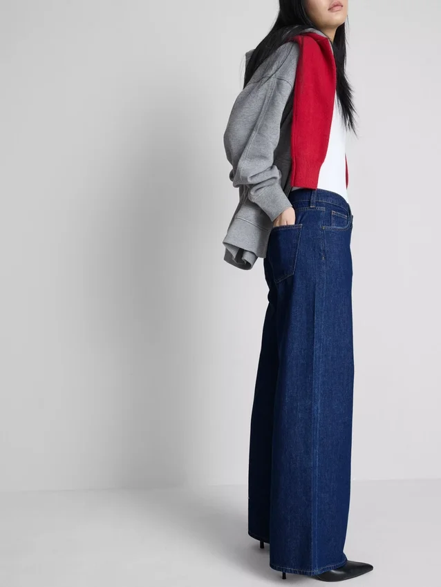 Cotton denim mid-rise wide-leg jeans