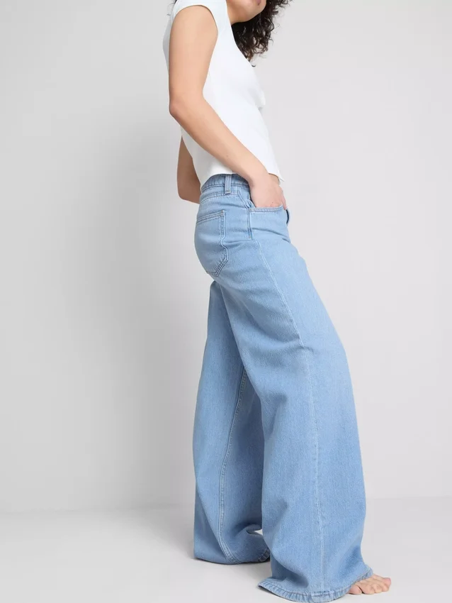 Cotton denim mid-rise wide-leg jeans