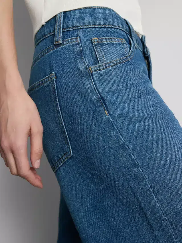 Cotton denim mid-rise wide-leg jeans