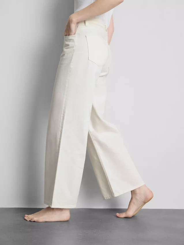 Cotton denim mid-rise wide-leg jeans