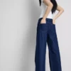 Cotton denim mid-rise wide-leg jeans