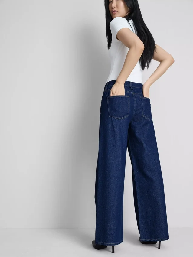 Cotton denim mid-rise wide-leg jeans
