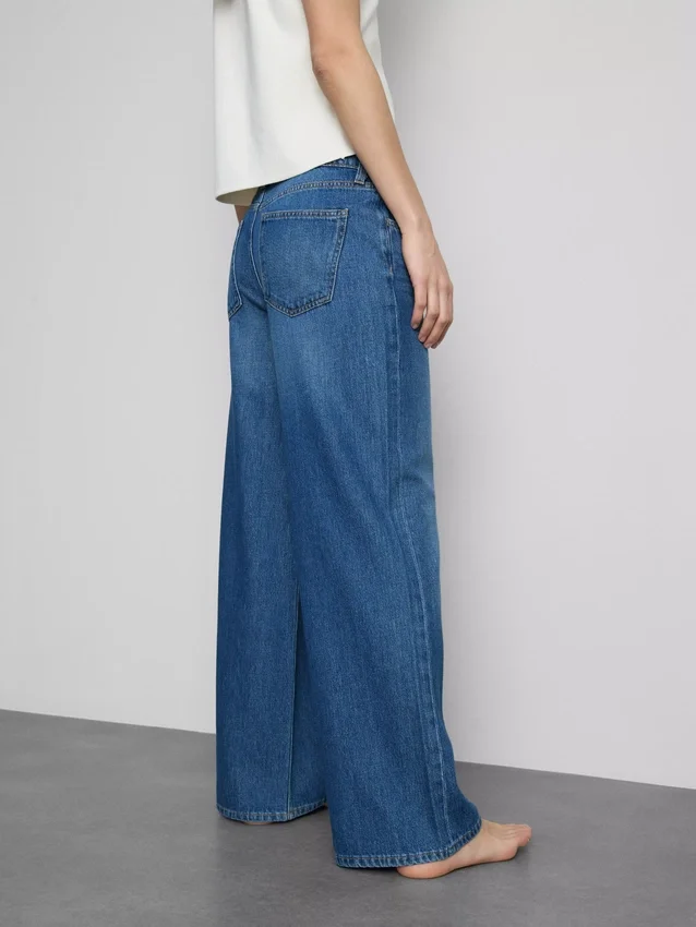 Cotton denim mid-rise wide-leg jeans