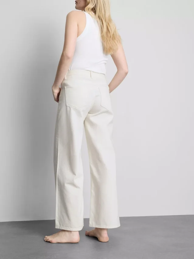 Cotton denim mid-rise wide-leg jeans