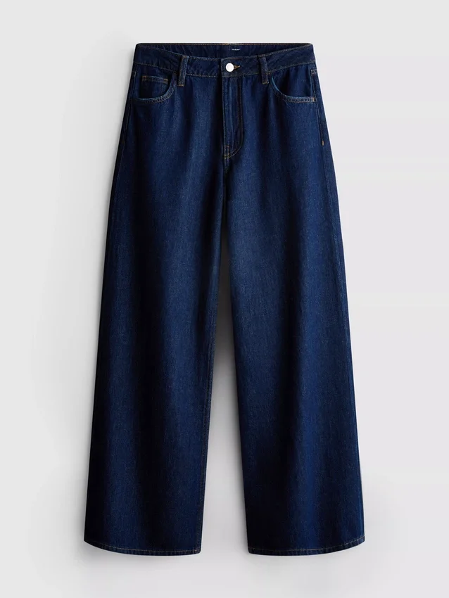 Cotton denim mid-rise wide-leg jeans