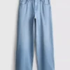 Cotton denim mid-rise wide-leg jeans
