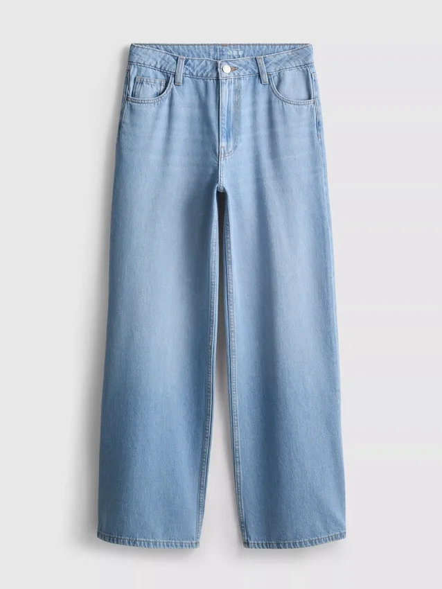 Cotton denim mid-rise wide-leg jeans