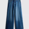 Cotton denim mid-rise wide-leg jeans