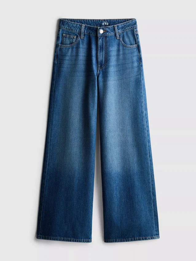 Cotton denim mid-rise wide-leg jeans