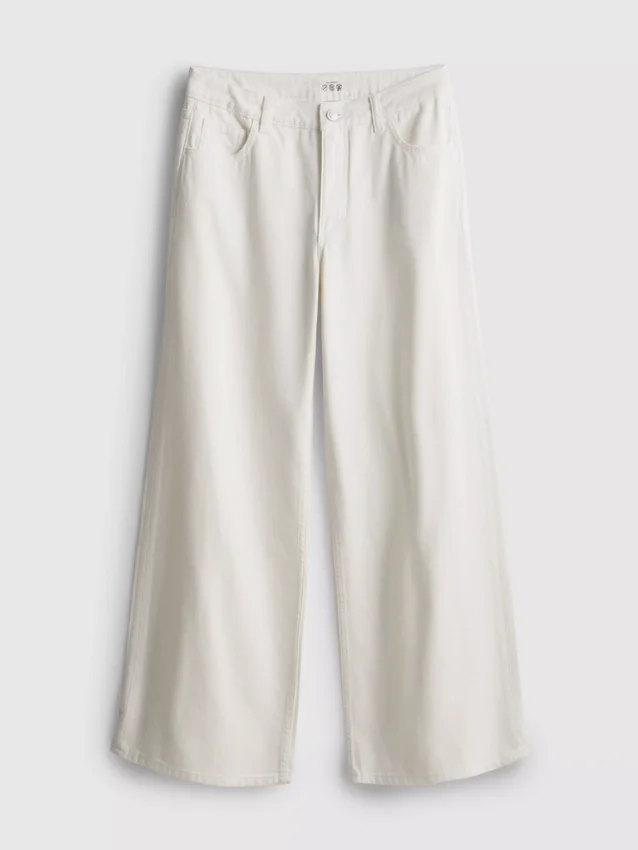 Cotton denim mid-rise wide-leg jeans