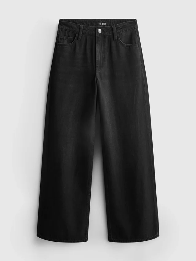 Cotton denim mid-rise wide-leg jeans