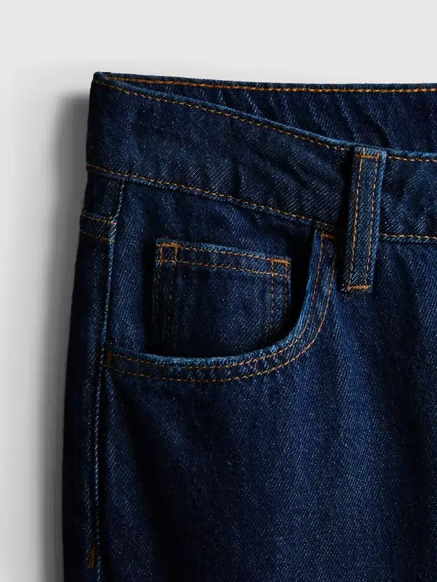 Cotton denim mid-rise wide-leg jeans