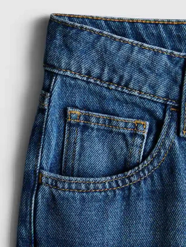 Cotton denim mid-rise wide-leg jeans