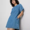 Cotton denim mini shift dress