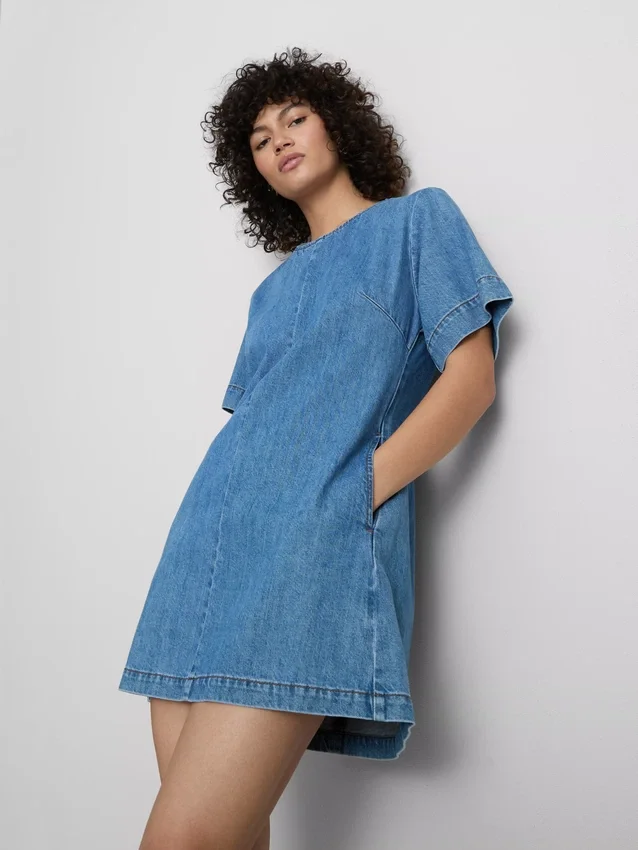 Cotton denim mini shift dress