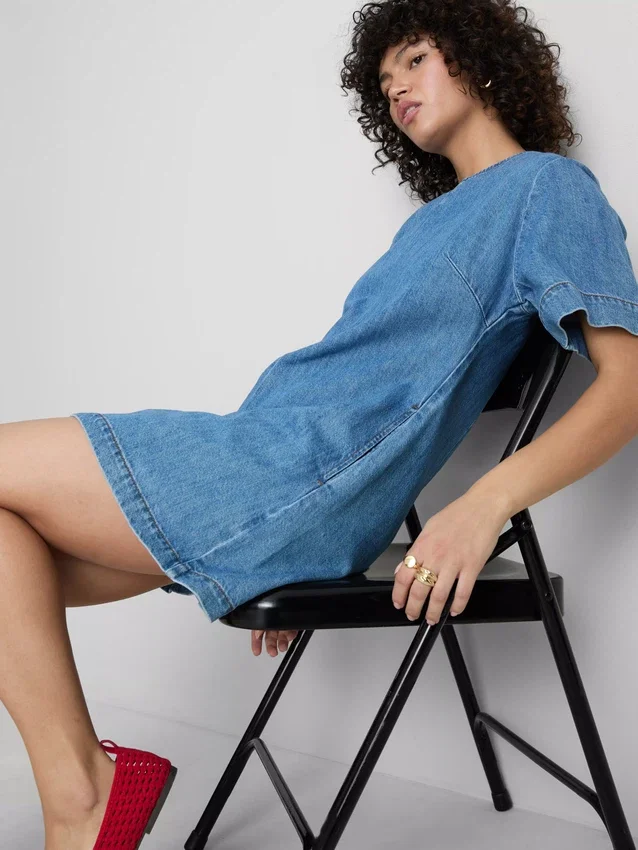 Cotton denim mini shift dress