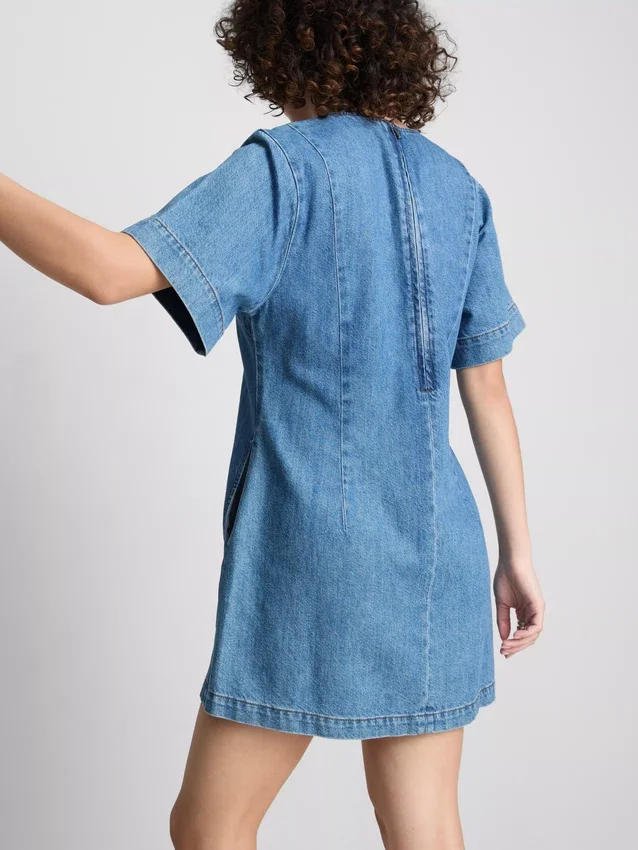Cotton denim mini shift dress