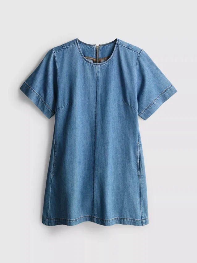 Cotton denim mini shift dress