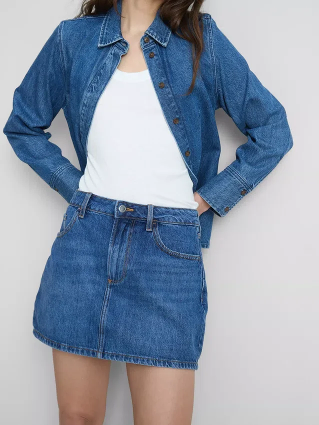 Cotton denim mini skirt