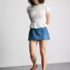 Cotton denim mini skort