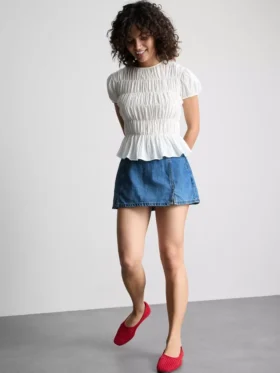 Cotton denim mini skort
