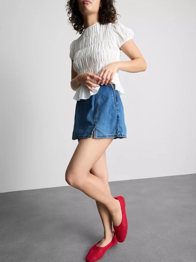 Cotton denim mini skort