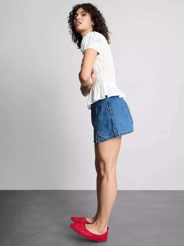 Cotton denim mini skort