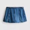 Cotton denim mini skort