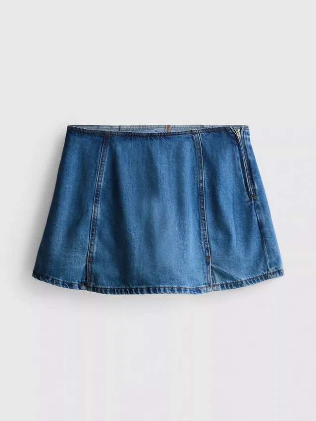 Cotton denim mini skort