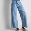 Cotton denim pleated wide leg jeans