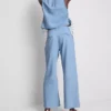 Cotton denim pleated wide leg jeans