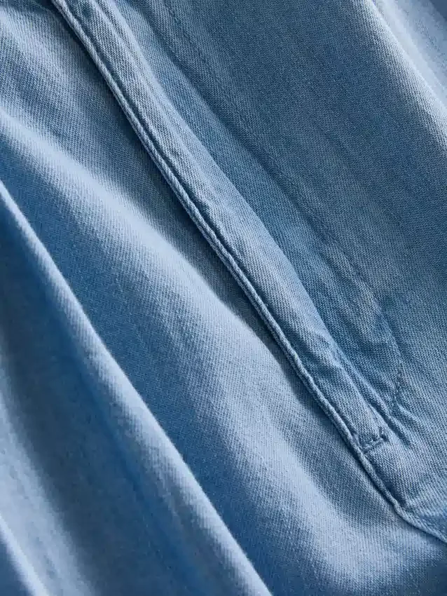 Cotton denim pleated wide leg jeans