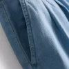 Cotton denim pleated wide leg jeans