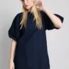 Cotton denim puff sleeve mini dress