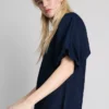 Cotton denim puff sleeve mini dress