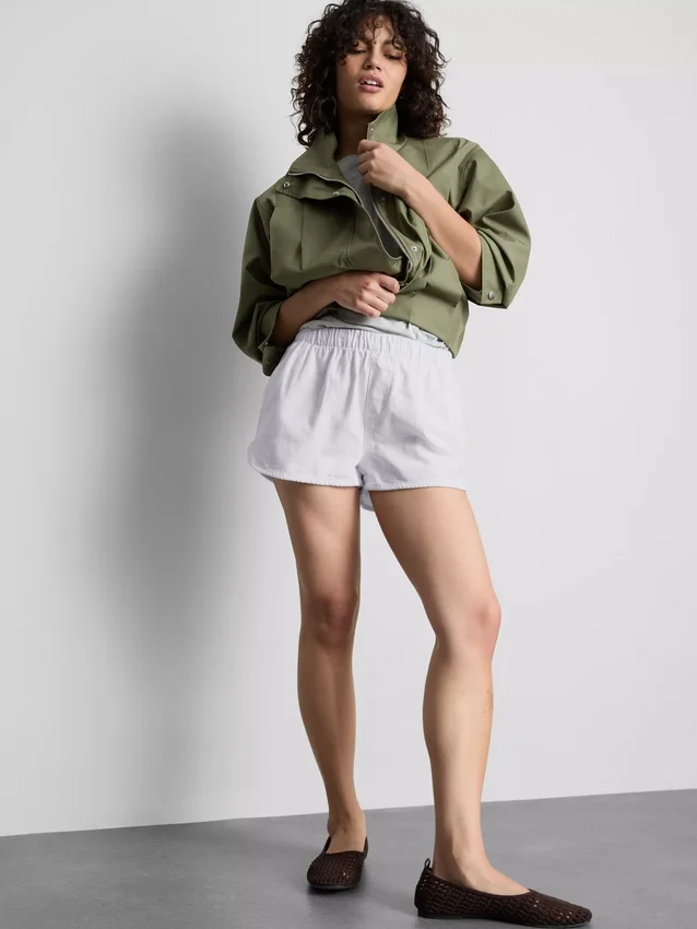 Cotton denim runner shorts