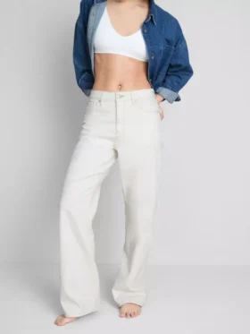 Cotton denim straight leg jeans