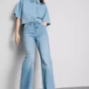 Cotton denim straight leg jeans