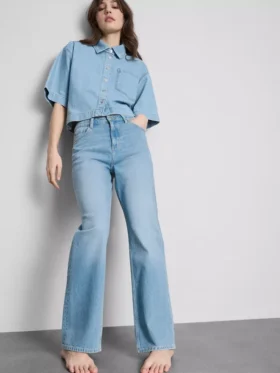 Cotton denim straight leg jeans