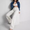 Cotton denim straight leg jeans