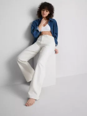 Cotton denim straight leg jeans