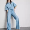 Cotton denim straight leg jeans