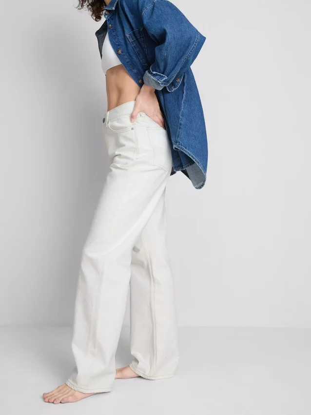 Cotton denim straight leg jeans