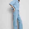 Cotton denim straight leg jeans