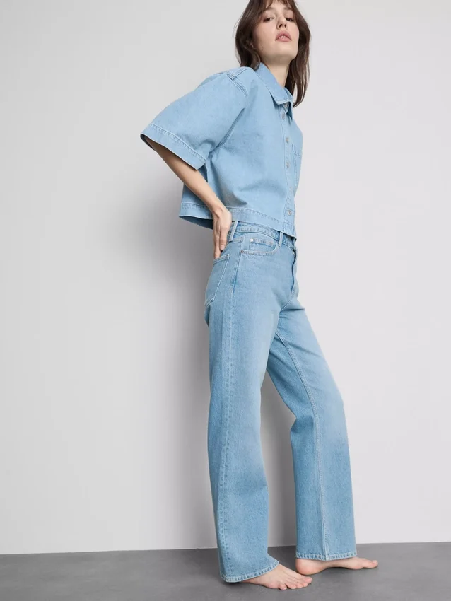 Cotton denim straight leg jeans