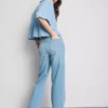 Cotton denim straight leg jeans