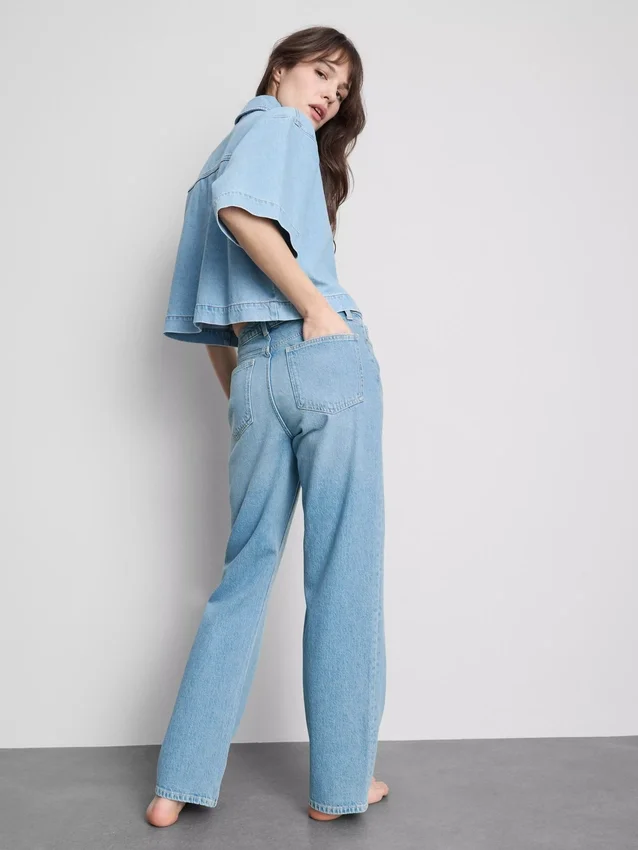 Cotton denim straight leg jeans