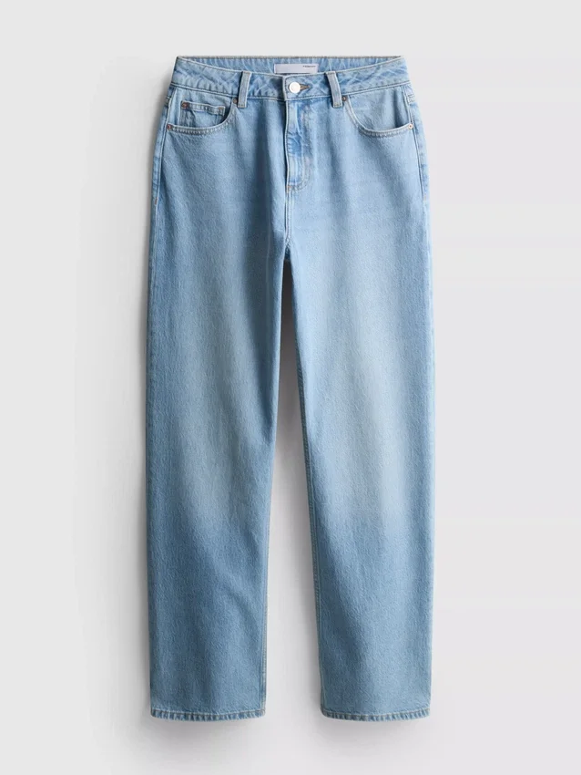 Cotton denim straight leg jeans