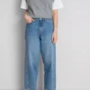 Cotton denim tapered straight leg jeans