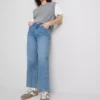 Cotton denim tapered straight leg jeans